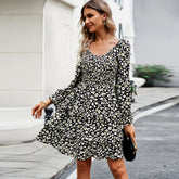 Robe de vacances décontractée à fleurs, col en V, manches longues